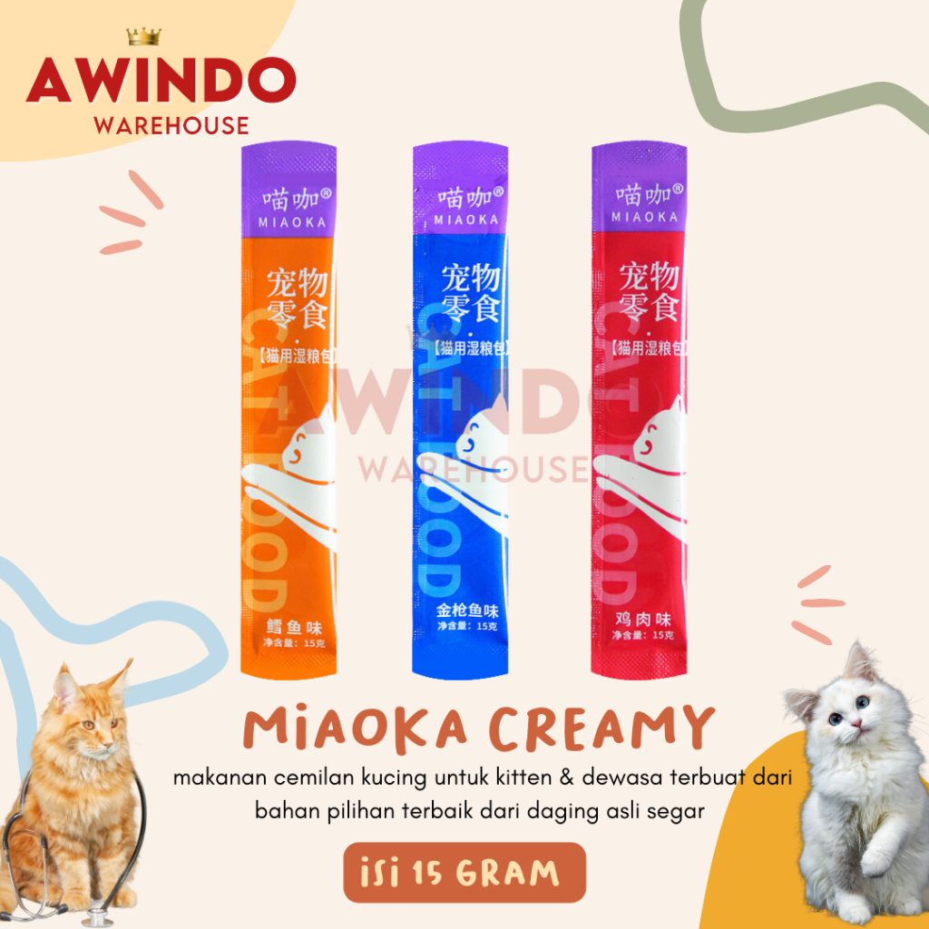 MIAOKA CREAMY CAT - Makanan Snack Cemilan Kucing Adult Kitten Miaoka Cat Strips