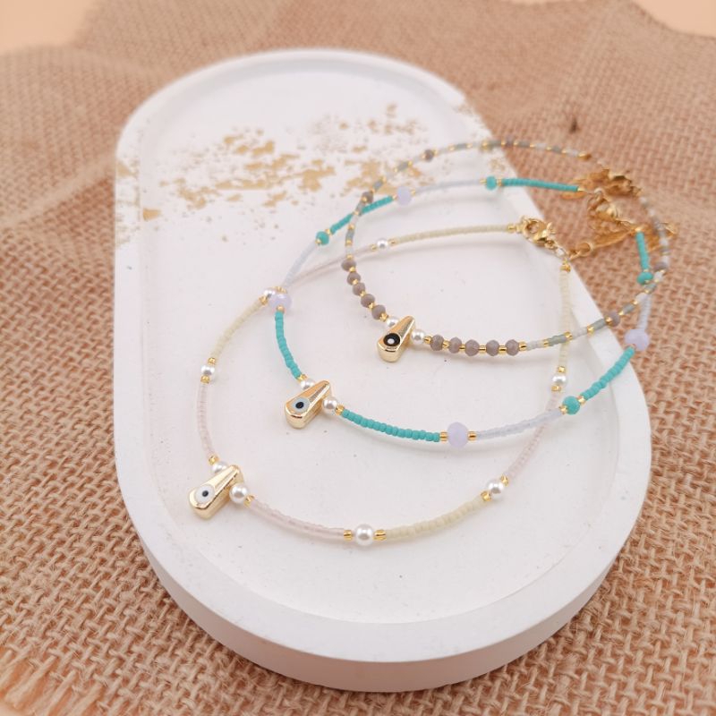 Nindy Anklet - Gelang Kaki Anklet Wanita Simple Crystal Batu Tali Serut Gemstone Mutiara Air Tawar H