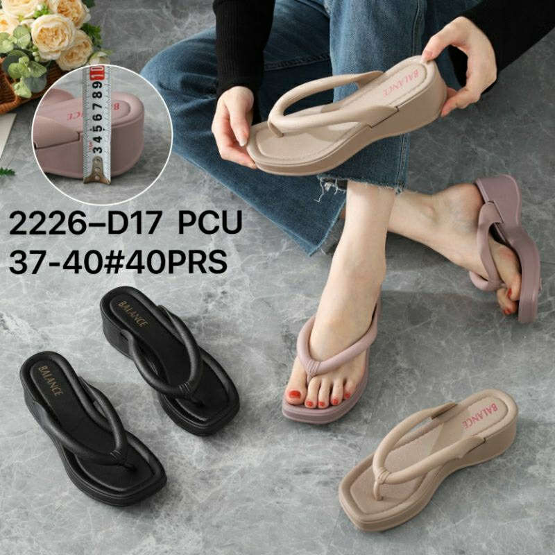 2226-D17 Original Sandal Balance Wedges Jepit Tinggi 5Cm Karet Motif Tali Bulat Besar Wanita Terbaru Platform Import Sendal Sepatu Japit Jelly Slop PVC Cewek Perempuan Impor Ringan Elastis Empuk Cantik Elegan 2226 Semi Formal Sol Tebal