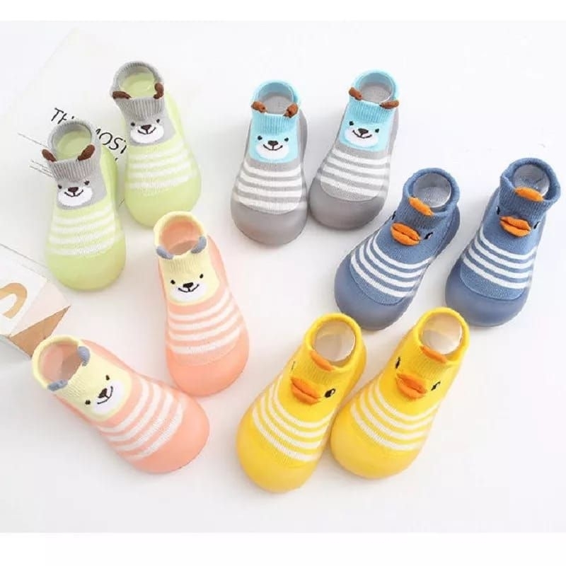 Sepatu Bayi Prewalker Kaos Kaki Anti Slip Karakter Bergaris