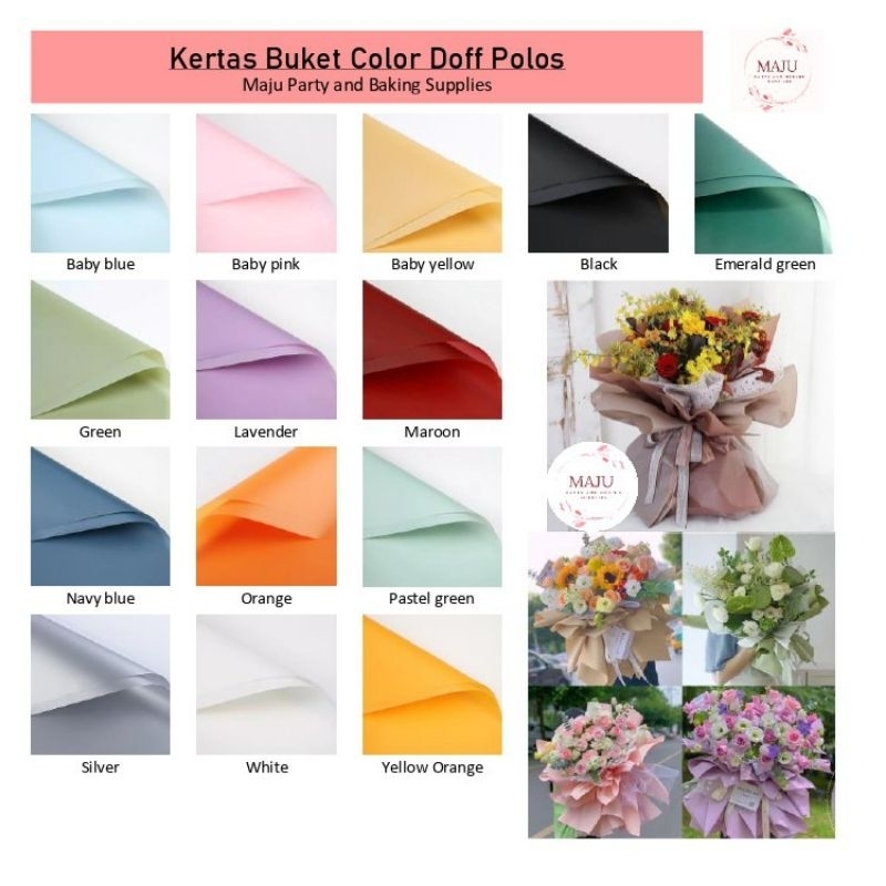 (20 lembar) Kertas Buket Color Doff Polos/ Flower Wrapping / Kertas Bunga / Flower Paper / Cellophan