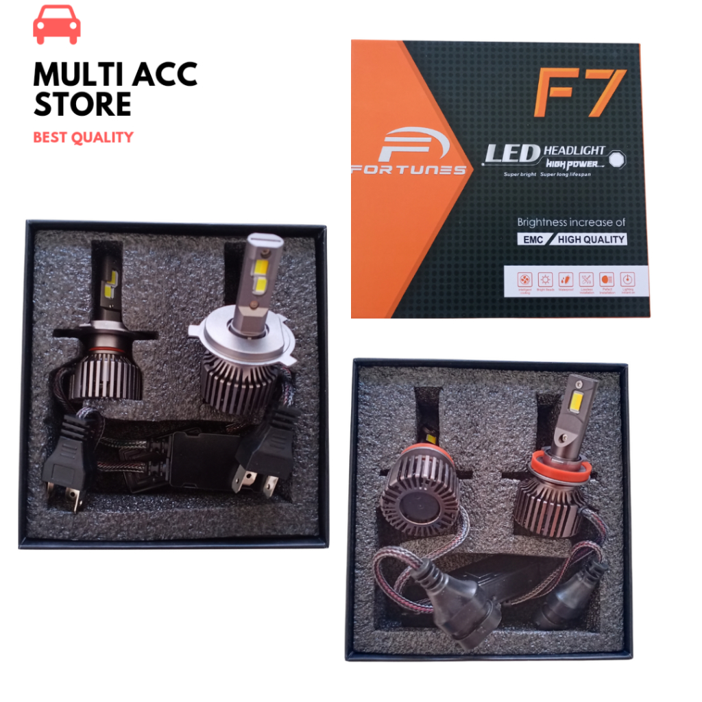 Lampu Led Mobil 3 Warna Fortunes F7 Turbo Led H4 H11 HB3 HB4 H3 H7 H11