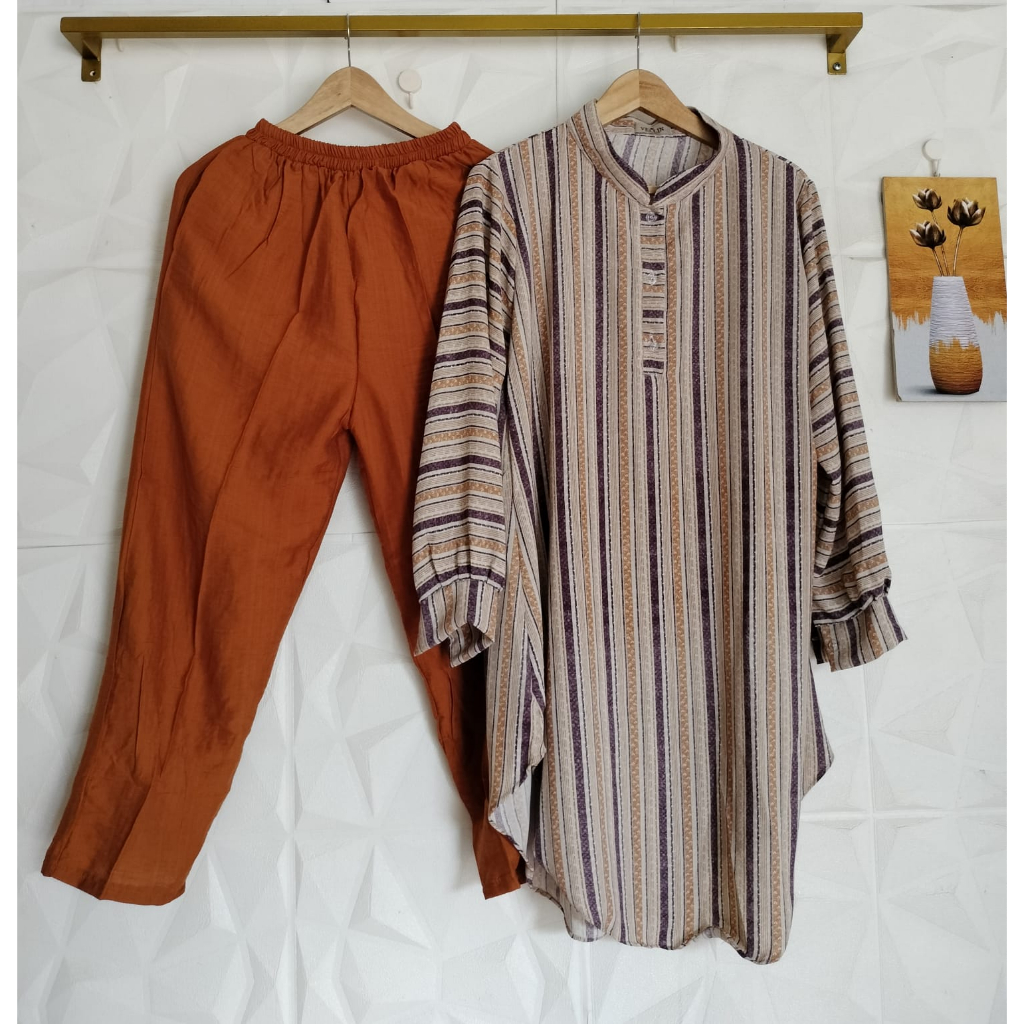 SETCEL TUNIK LAURA MOTIF SALUR