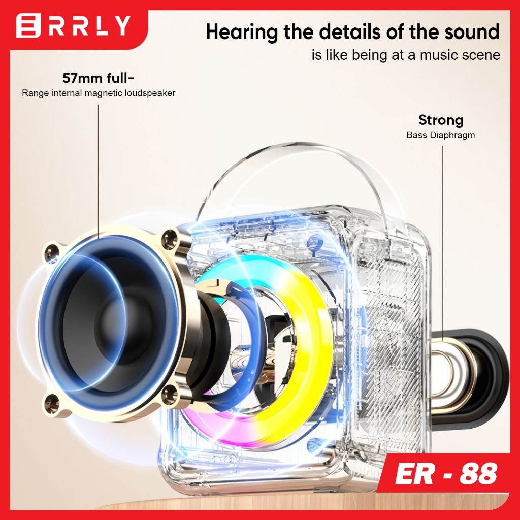 ERRLY ER-88 Speaker Bluetooth Microphone ER88 RGB LED 1 MIC Speker Karaoke KTV Nirkabel Wireless AUDIO EXTRA BASS Dapat terhubung ke HP , TV , Komputer