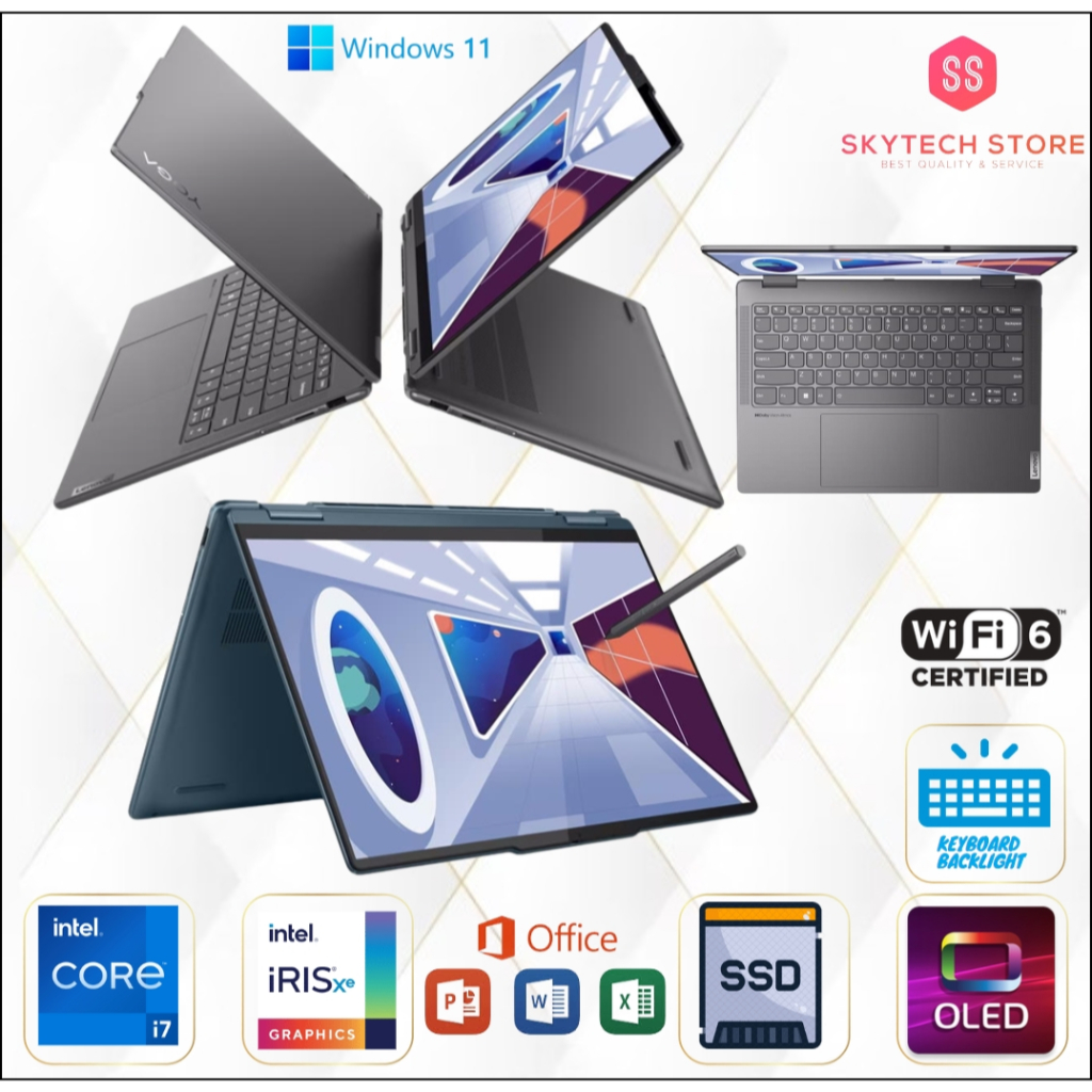 Laptop 2in1 Lenovo Yoga 7 14IRL8 Intel Core i7 1360P RAM16GB SSD1TB 14 2.8K OLED Touchscreen Windows 11 Dan Office 2021 Original