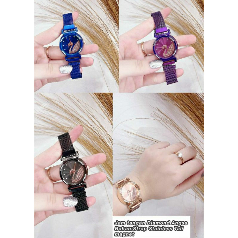 JAM TANGAN DIAMOND ANGSA TALI STAINLESS MAGNET