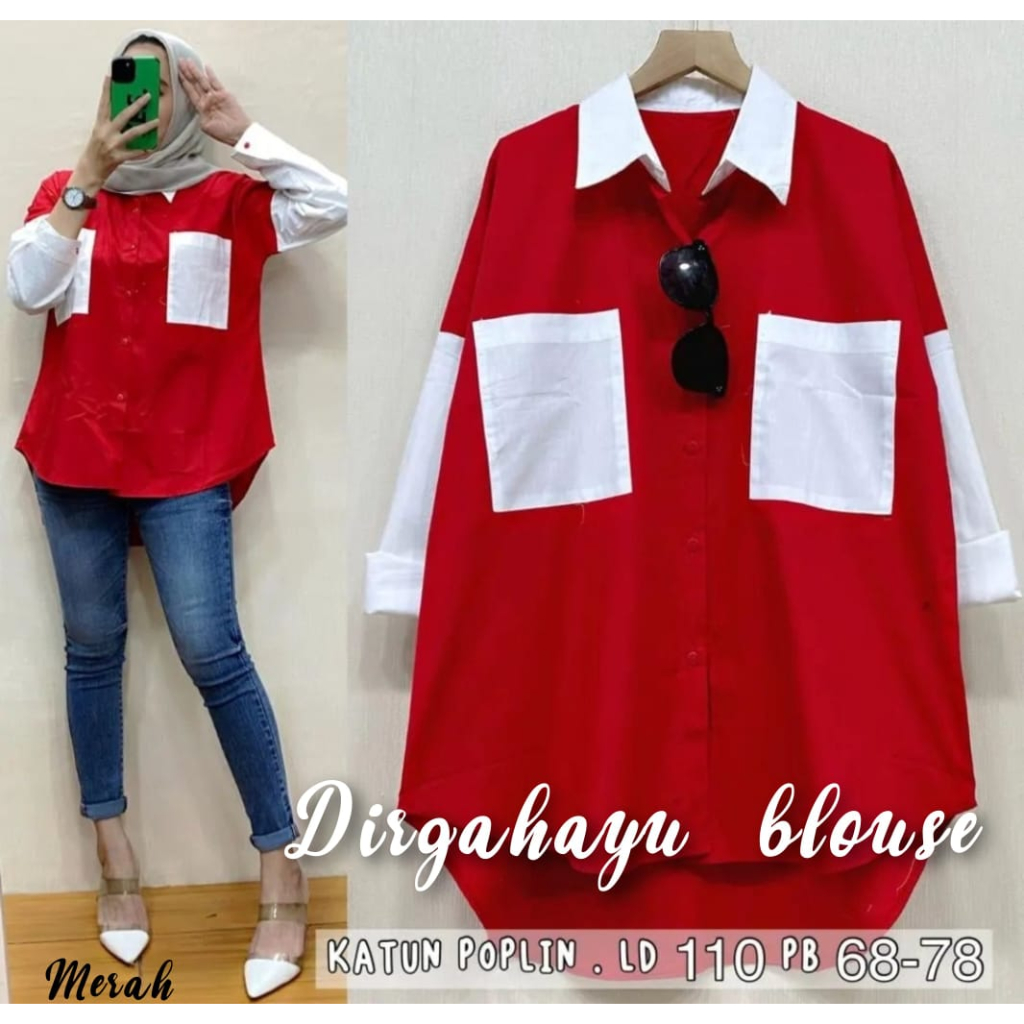 ♥︎ Dirgahayu Blouse Termurah Premium Katun Poplin Atasan Blus Wanita Merah Putih