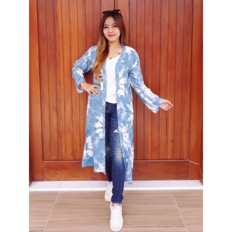 LONG OUTER TIE DIE CARDIGAN WANITA MOTIF ABSTRAK