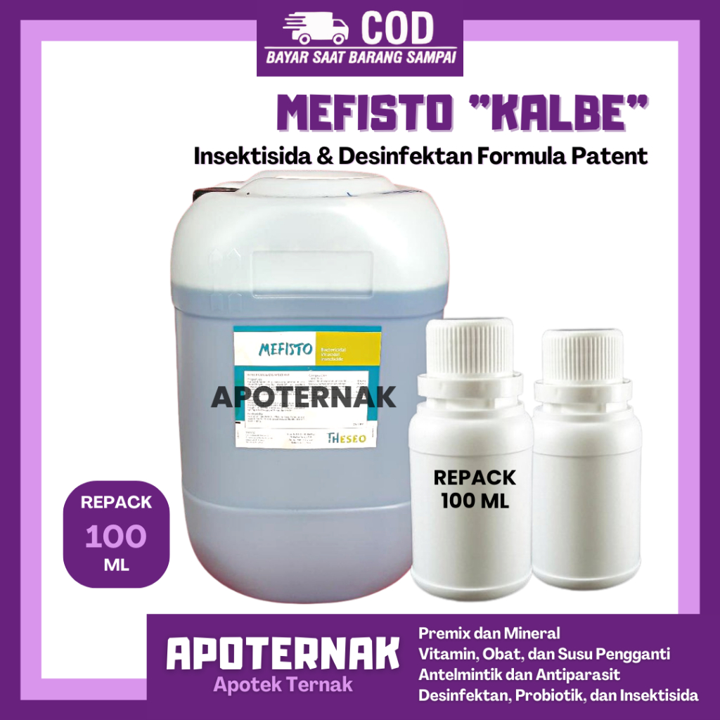 MEFISTO 100 ml | Desinfektan dan Insektisida Ampuh Bunuh Bakteri Virus Jamur Parasit | Repack Mefisto 25 Liter