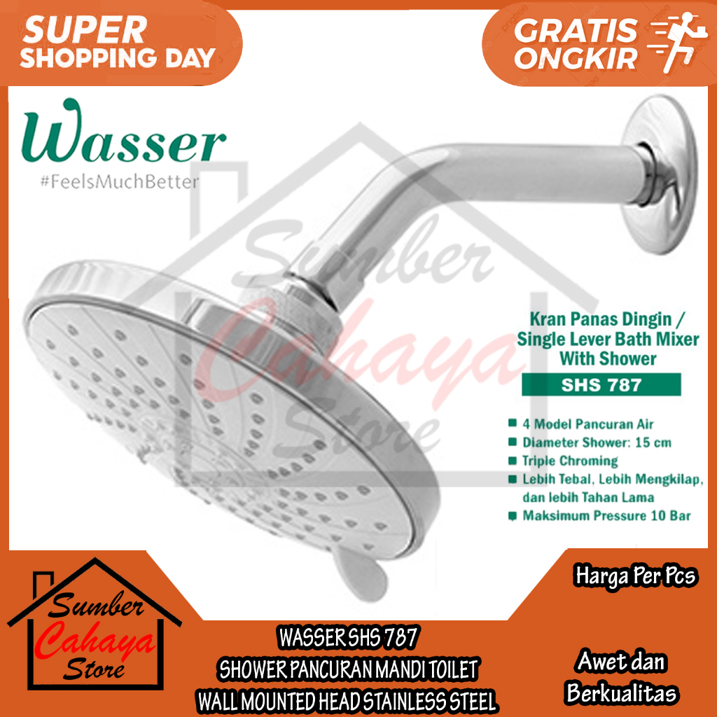 Wasser Shs 787 Wall Shower Keran  Air Pancuran Kran Panas Dingin Stainless Stell Model Tanam Modern 