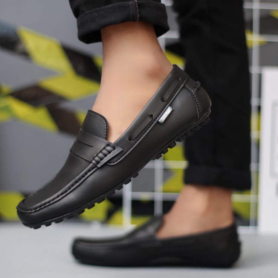 Sepatu Casual Slip-on Hitam Kulit PU Kerja Pria Crafts Verona