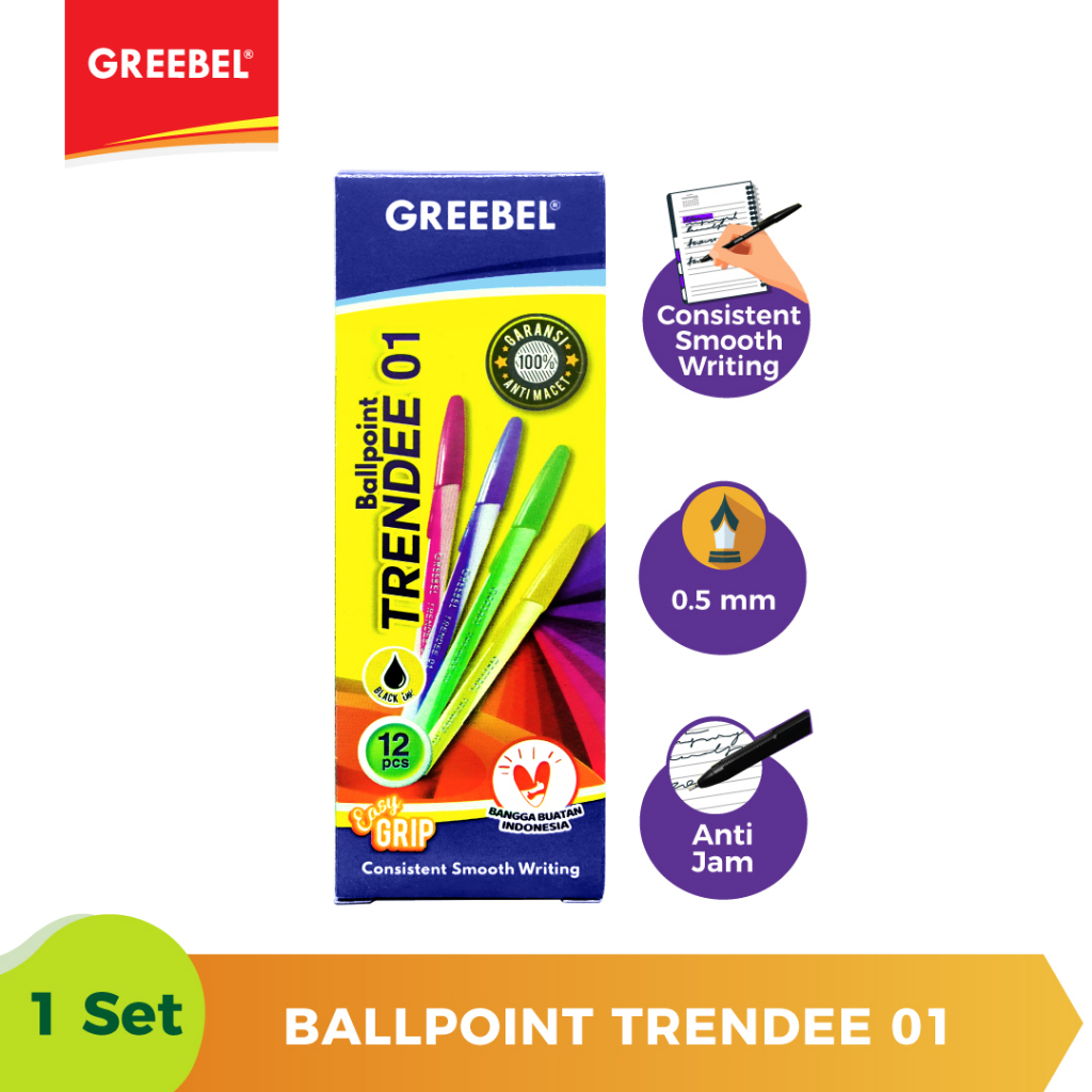 GREEBEL PULPEN TRENDEE 01 (BLACK) / Pen / Ballpen / Bolpoin / Ballpoint