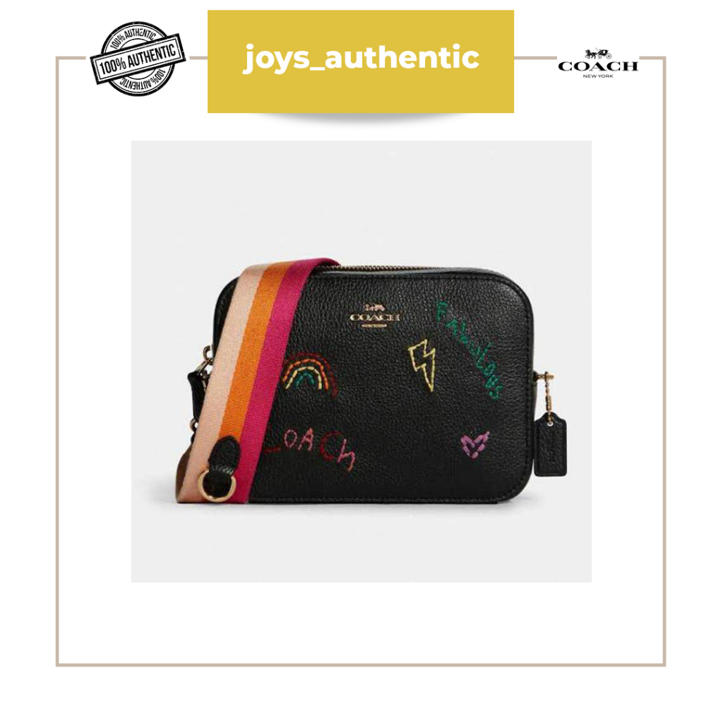 Tas wanita Coach mini camera bag embroidery hitam black multi woman bag authentic original