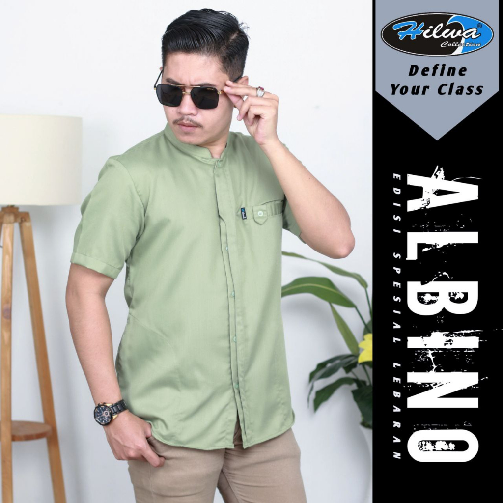 HILWA COLLECTION Kemeja Baju Koko Pria Lengan Pendek Seragam Hadroh S M L XL XXL Jumbo Warna Hijau S