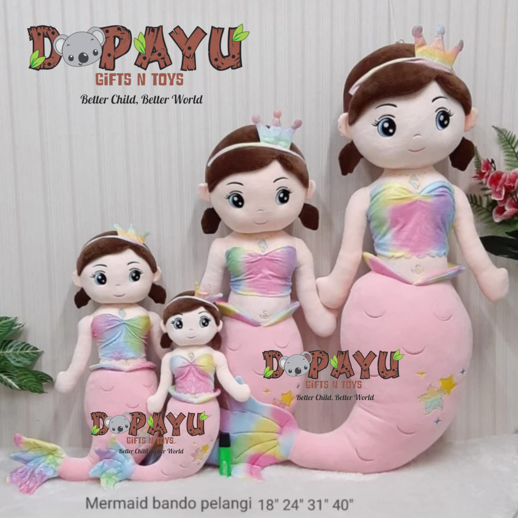 Boneka Putri Duyung Mermaid Bando Pelangi  Medium 18 24 inch