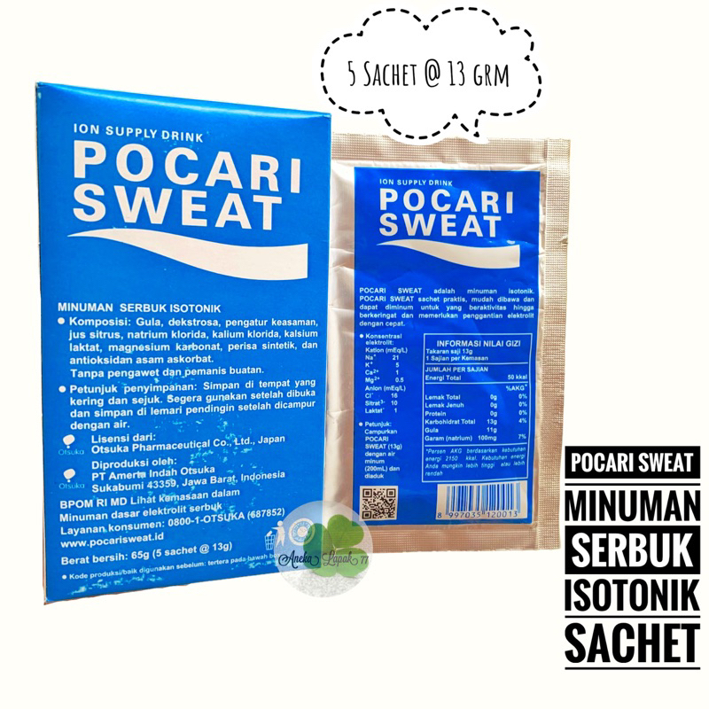 

Pocari Sweat Sachet 13 grm 1 BOX isi ( 5 Sachet ) Minuman Serbuk isotonik