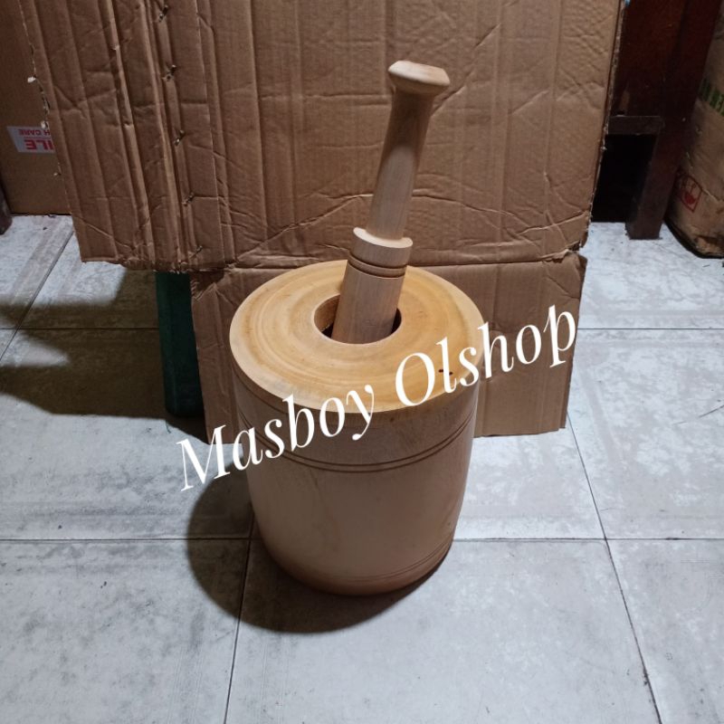 Lumpang Kayu+Tutup / Alu Tumbukan Rujak Tumbuk Bumbu / Diameter 24 cm