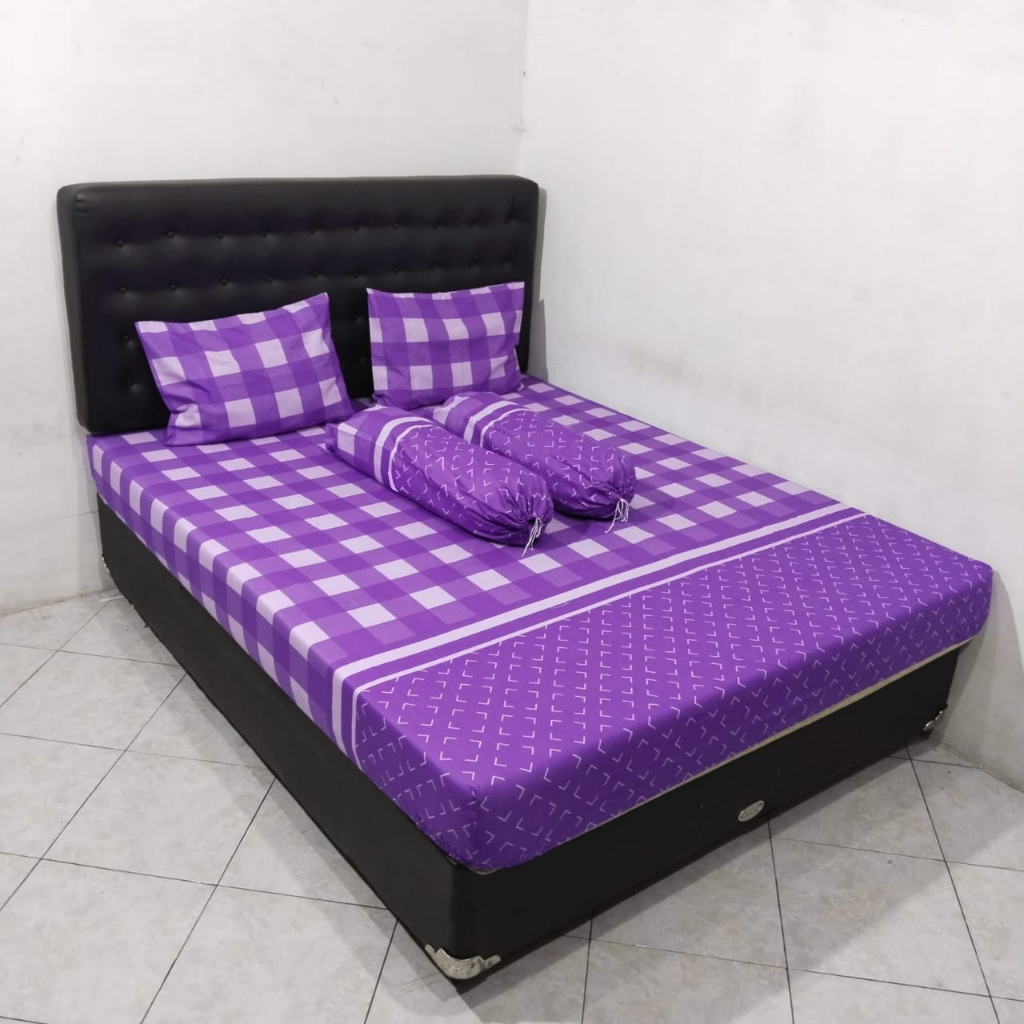 Sprei motif kotak kotak ungu ukuran 160x200 no 2 queen size homemade