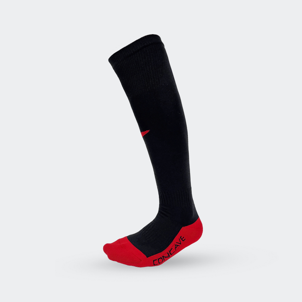 Concave Soccer Socks - Black/Red - Kaos Kaki Hitam Merah Sepakbola Futsal Pria Panjang Selutut