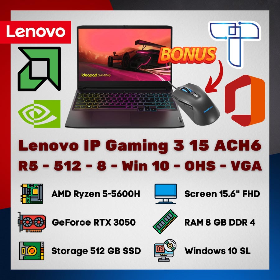 Lenovo IP Gaming 3 15ACH6 - Ryzen 5 - 512 GB - 8 - Win 11 - OHS - 3050