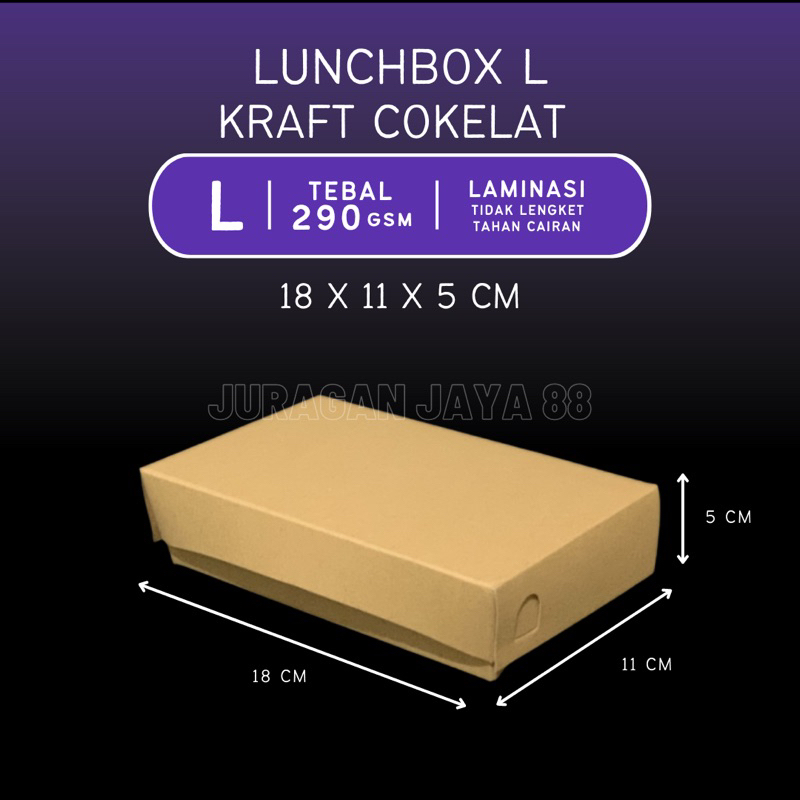 Paper Lunch Box Kotak Makan Ukuran 18x11x5  cm (Lunchbox L / Large) Laminasi Tebal 290 gram/gsm Cokl