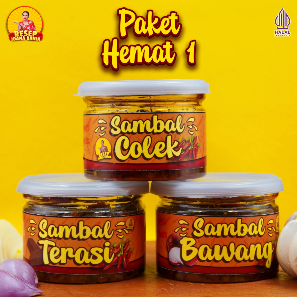 

Paket Hemat Nyobain Sambal Kemasan Kecil Resepjoanakania / Sambel Pedas Instan Praktis Halal/ Freegift Coklat atau Cemilan Untuk Transaksi Non COD