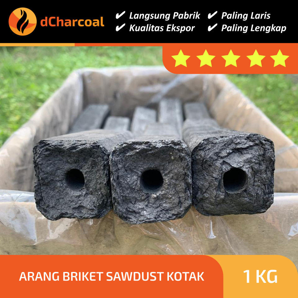 Arang Briket Sawdust Charcoal BBQ Serbuk Kayu Square Kotak
