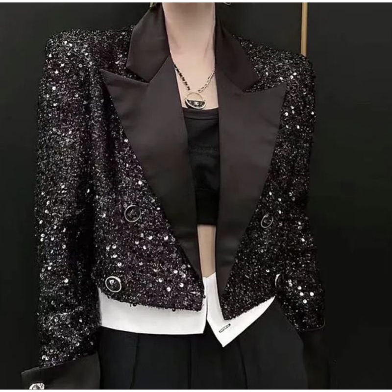 crop sequin blazer tag