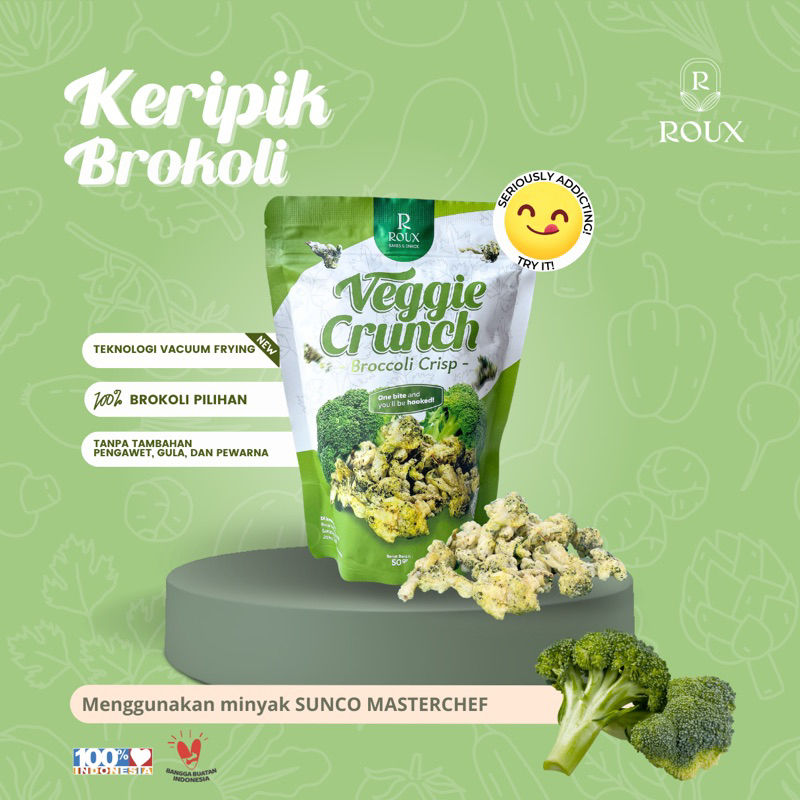 

2Xbtygneal Sakha Snack ) Roux Veggie Crunch Keripik Brokoli 50G Premium Renyah Sehat Healthy Snack