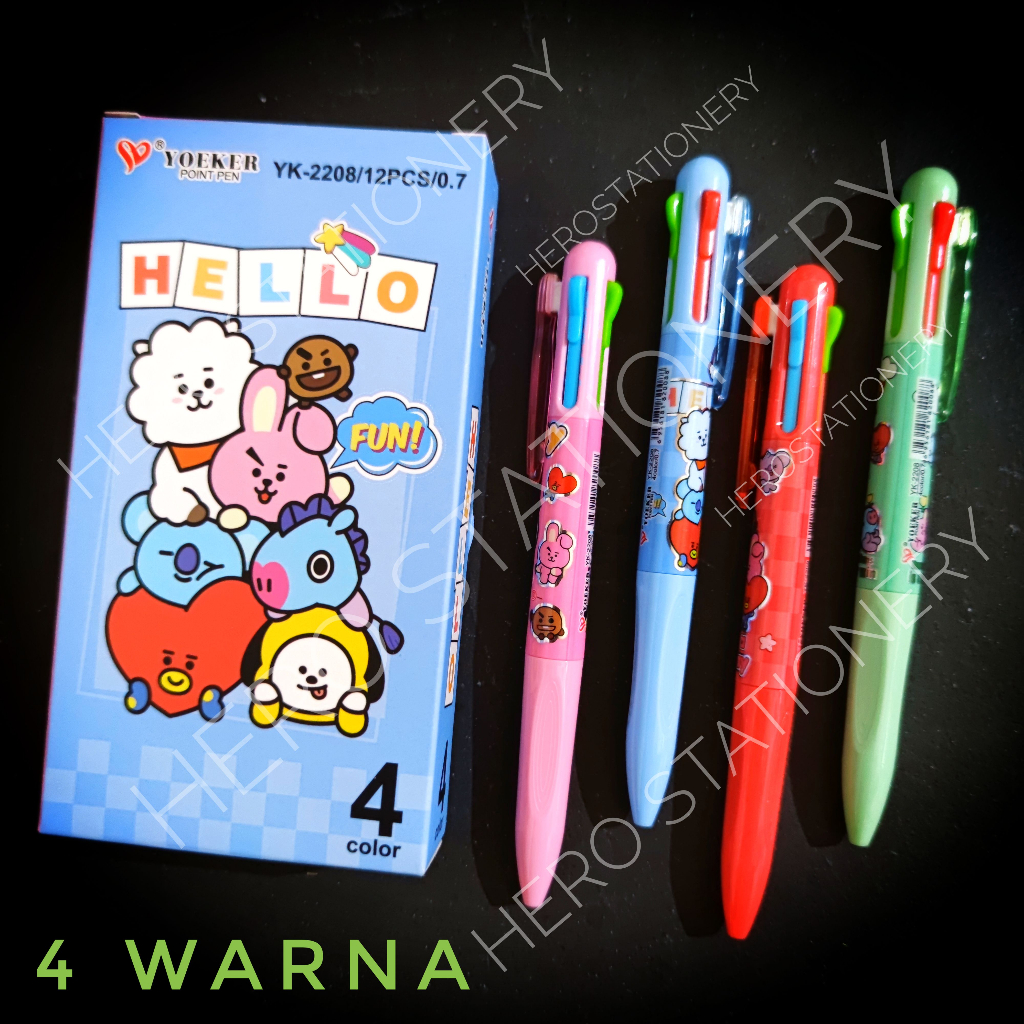 

Pena ballpen 4 warna motif kartun . 12 unit
