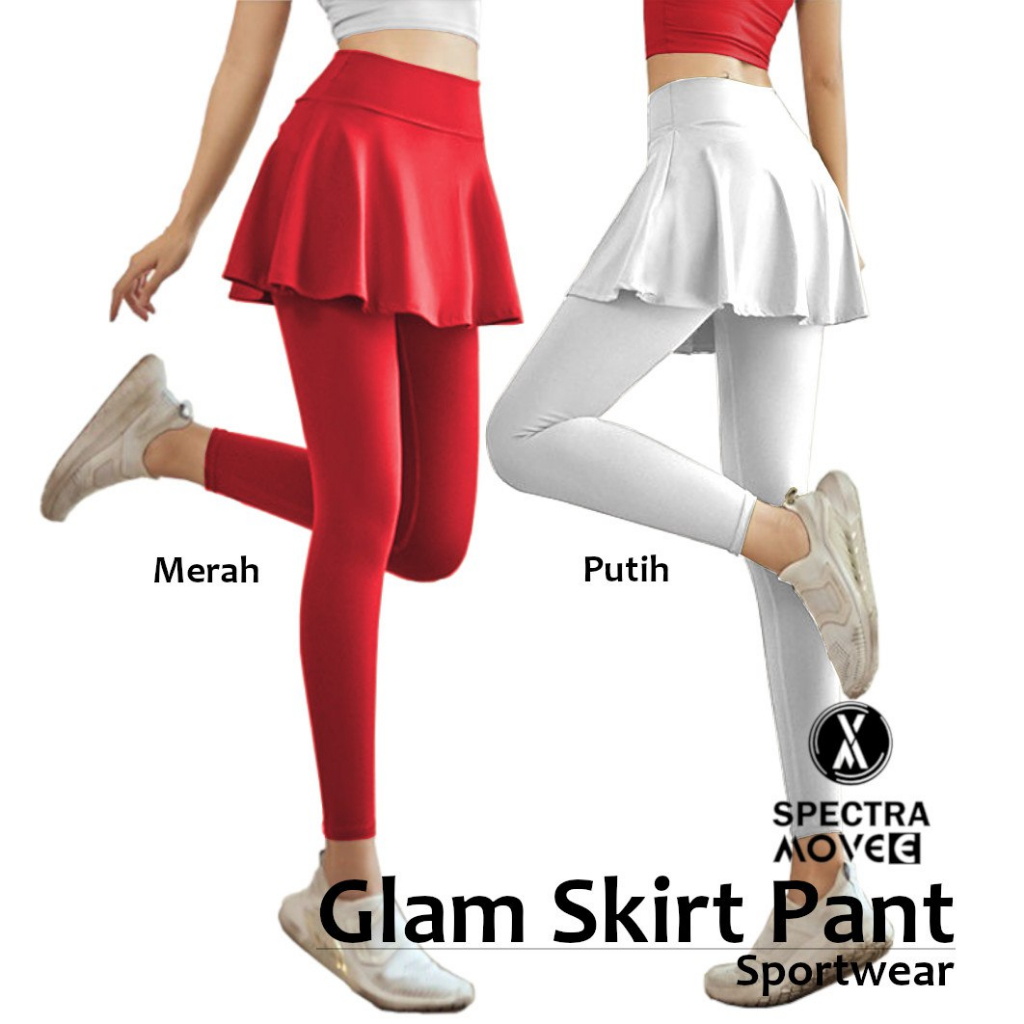 Legging Rok merah putih GLAM skirt pant celana rok legging senam celana gym murah