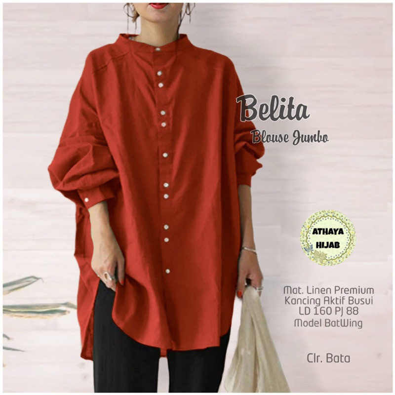 Blouse wanita atasan jumbo elegan belita blouse premium linen rami ld 160 ori athaya