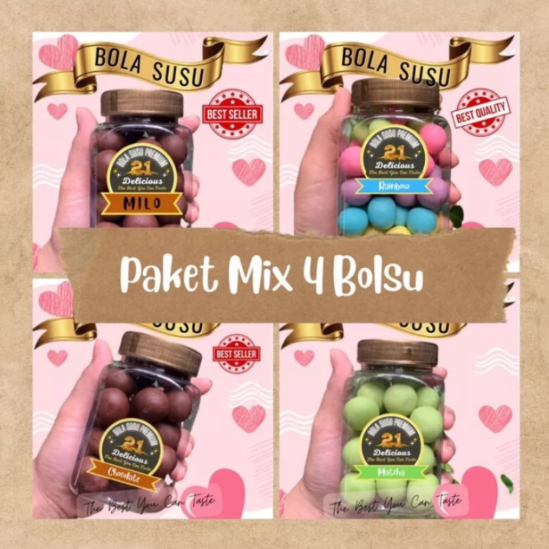 

Bola Susu Paket Mix (Milo, Rainbow, Choco, Matcha)