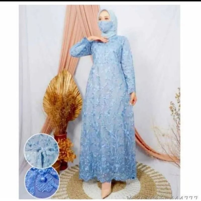 GAMIS TILE MUTIARA FULL BRUKAT SLETING DEPAN/BUSUI/GAMIS CANTIK KONDANGAN