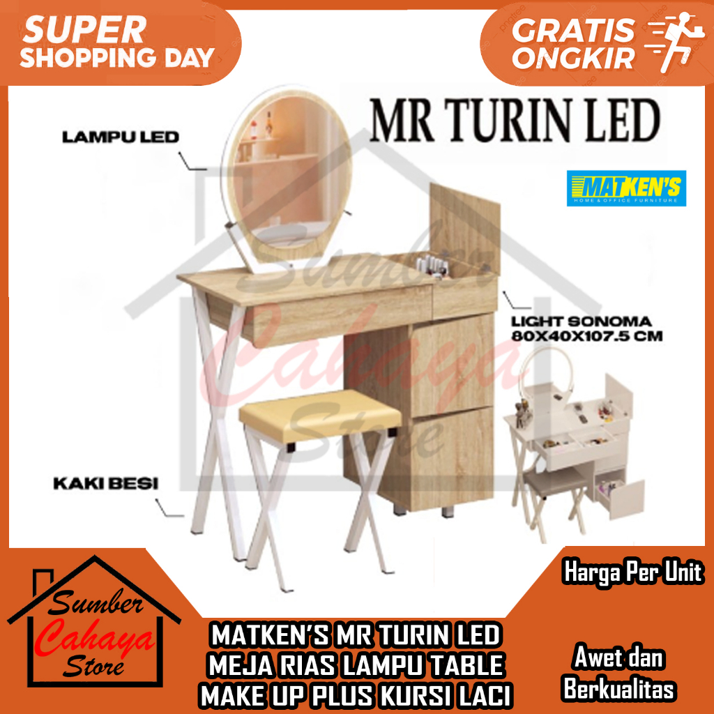 [Kargo] MATKEN’S MR TURIN LED MEJA RIAS LAMPU TABLE MAKE UP PLUS KURSI LACI RAK KOSMETIK MAKE UP LAC