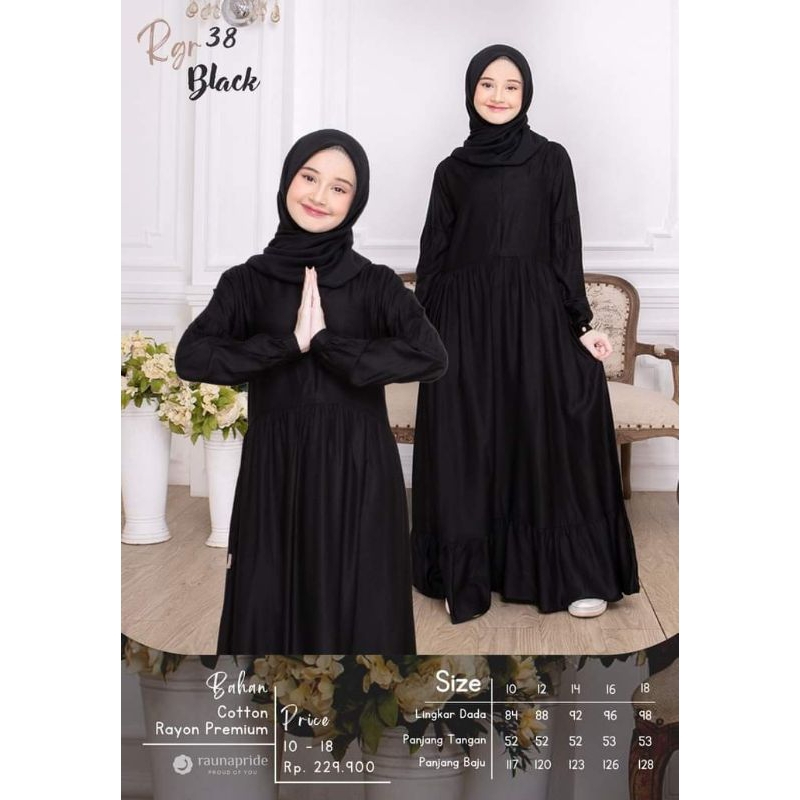 Gamis Rauna remaja / gamis remaja hitam / gamis remaja putih / rauna rgr 38