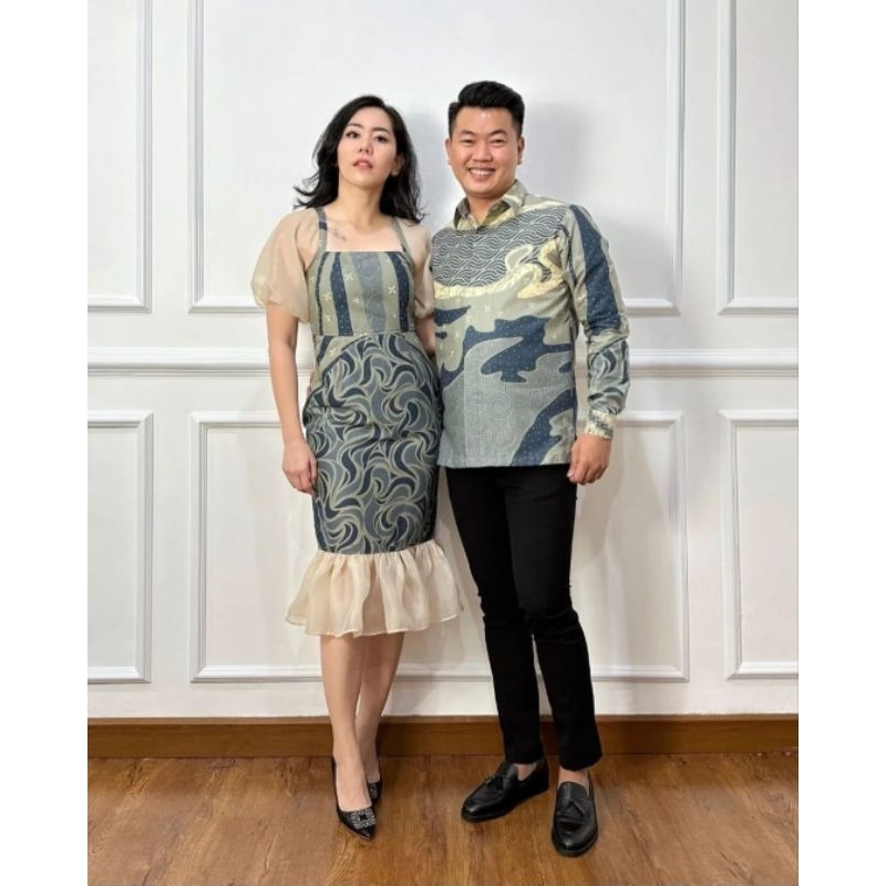 COUPLE DRES DAN KEMEJA BATIK PREMIUM || MOTIF ABSTRAK