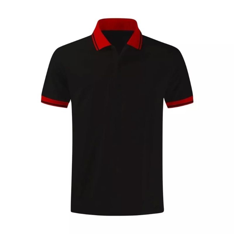 Kaos polo shirt Warna Hitam ✓Kaos Polo kerah merah Lengan Pendek