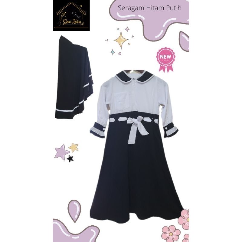 Gamis Seragam Sekolah Hitam Putih/ anak SD/ Bisa untuk Gamis Harian
