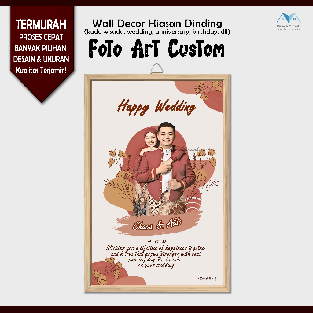 Desain Foto + Cetak Papan MDF Kado wisuda, ulang tahun, wedding, anniversary, Hiasan Dinding, wall d