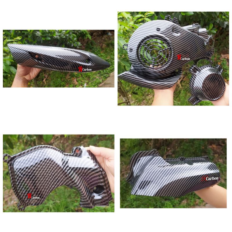 paket carbon 4pcs Mio j Mio GT soul GT 115 Fino 115 tutup filter keongan tameng knalpot tutup kipas