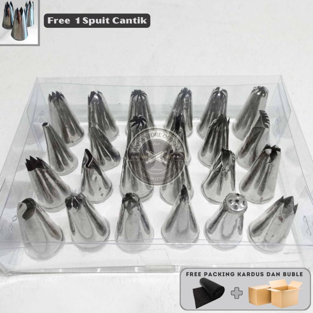 SPUIT MIKA ISI 24 PCS/SPUIT KUE/SPUIT SEMUA MOTIF/SPUIT STAINLESS/SPUIT MURAH