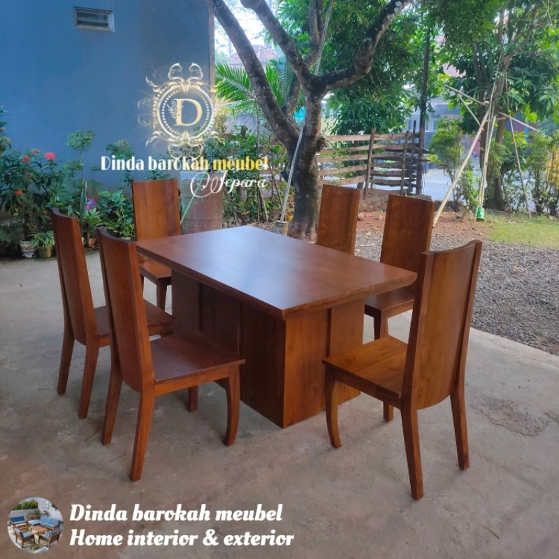 MEJA MAKAN KAYU JATI SET 6 KURSI, MEJA KURSI MAKAN MODERN, MEJA MAKAN MINIMALIS