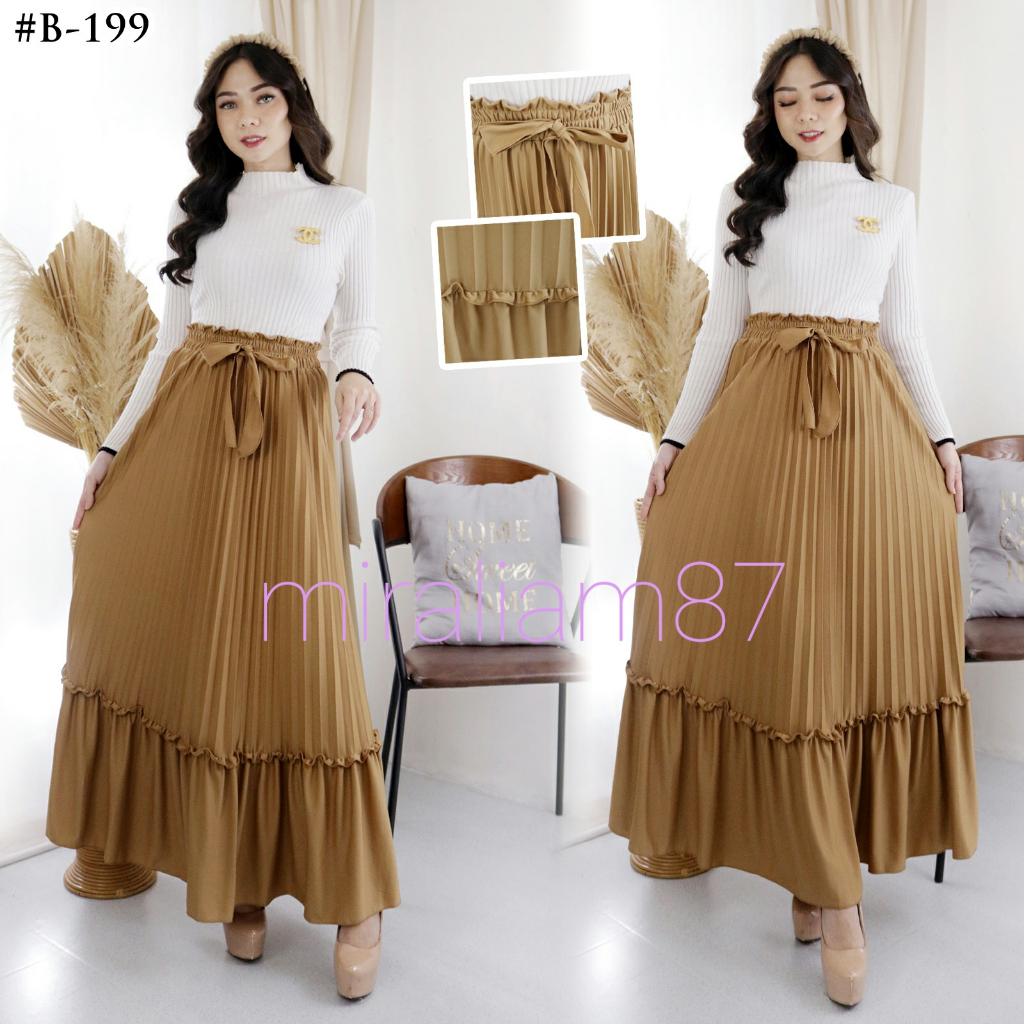 Rok Panjang Plisket Kerutan Susun Polos Corak/Motif Rok muslim Mayung/Payung Bawahan panjang Cewek/W