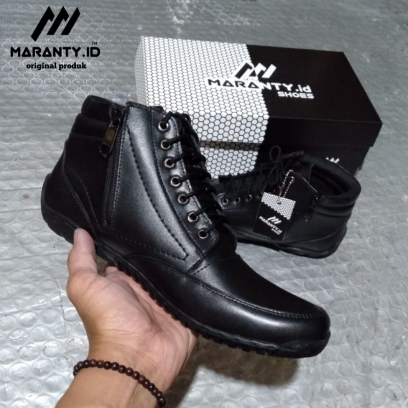 MARANTY.ID_Sepatu peria kulit sapi asli hitam kasual boots kerja kantoran kuliahan semi pormal