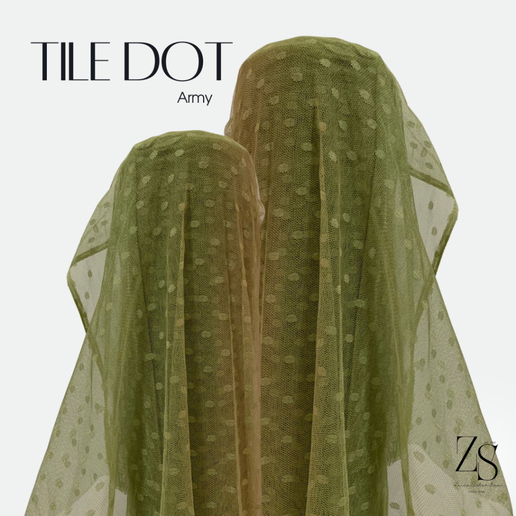 Bahan Kain Tile Tille Tule Tulle Dot Dotty Warna Hijau Army