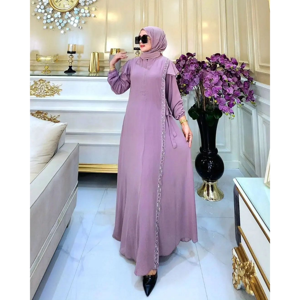 Gamis Abaya Turkey Davira Dress Ceruty Babydoll Full Furing Baju Wanita Gamis Kekinian Baju Kondangan Gaun Pesta Muslimah