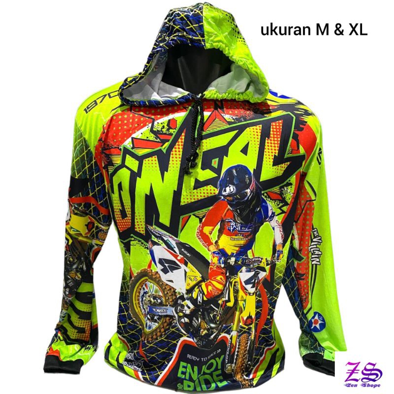 JERSEY MOTOCROSS BAJU TRAIL FULL PRINTING LENGAN PANJANG KUPLUK/TOPI DEWASA UKURAN M DAN XL