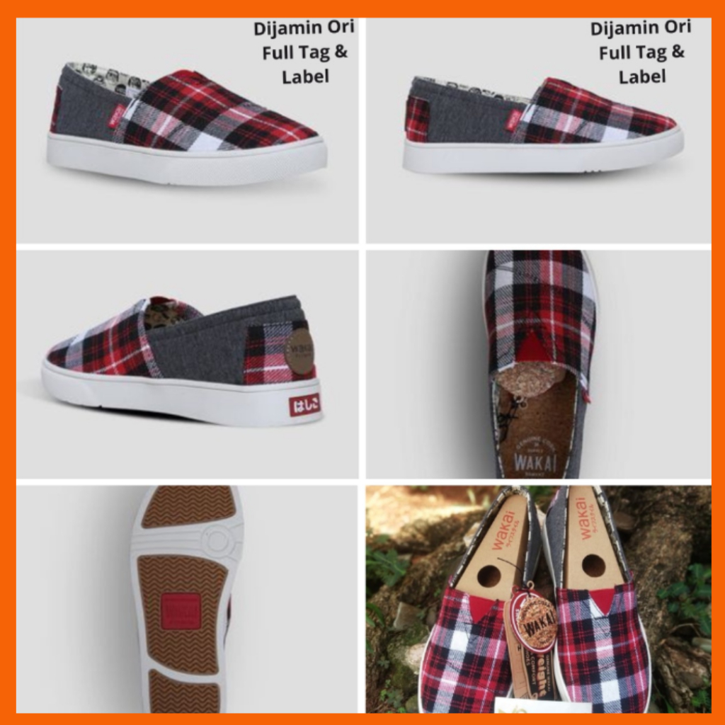 DISKON SEPATU SLIP ON WAKAI SLM01843 Hsgplaid Men/Women/UNISEX - RedCheck​/​Black TERMURAH