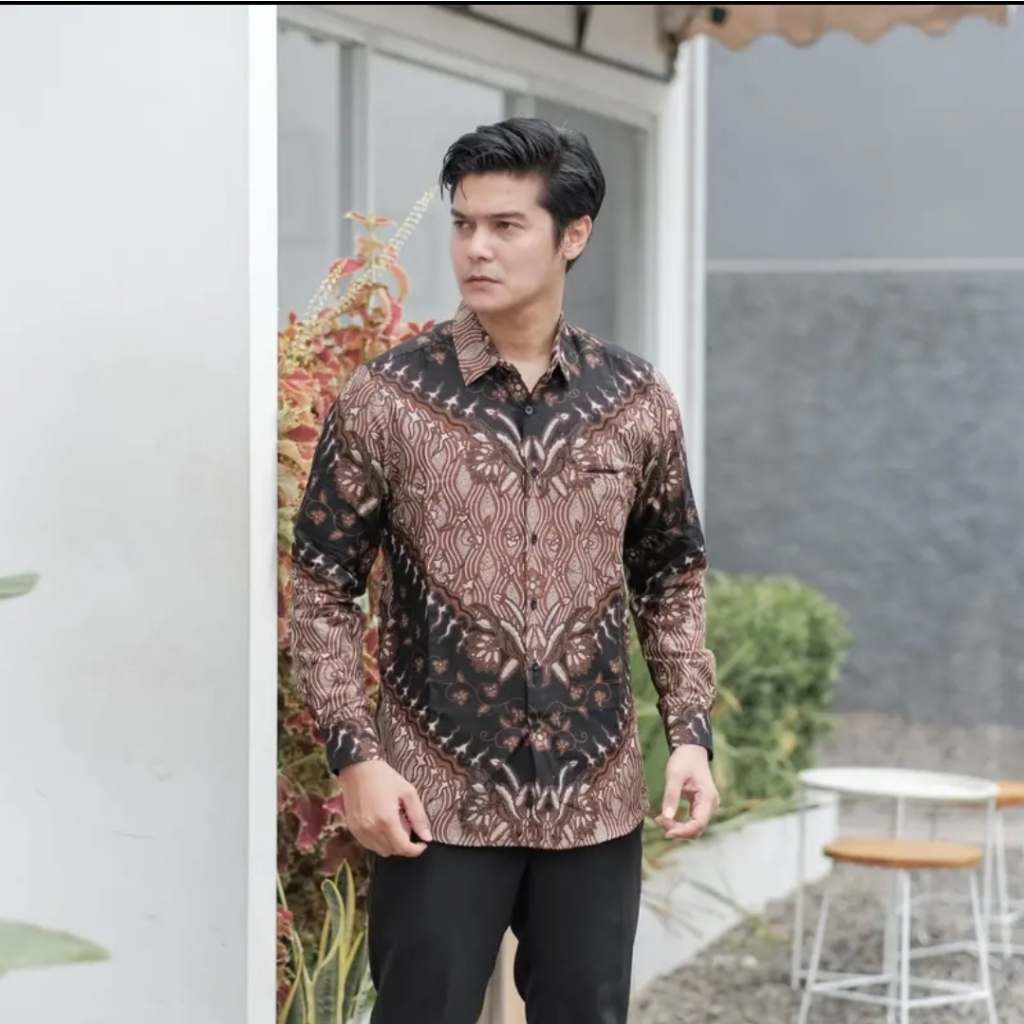 Batik pria coklat kemeja cowok lengan panjang m l xl xxl terlaris premium modern quality warna mocca